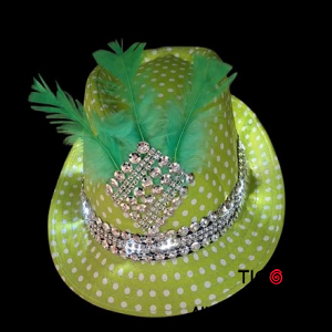 SOMBRERO GUAPO VERDE CON LUNARES BLANCOS DECO PLATEADO CON LUZ x 1